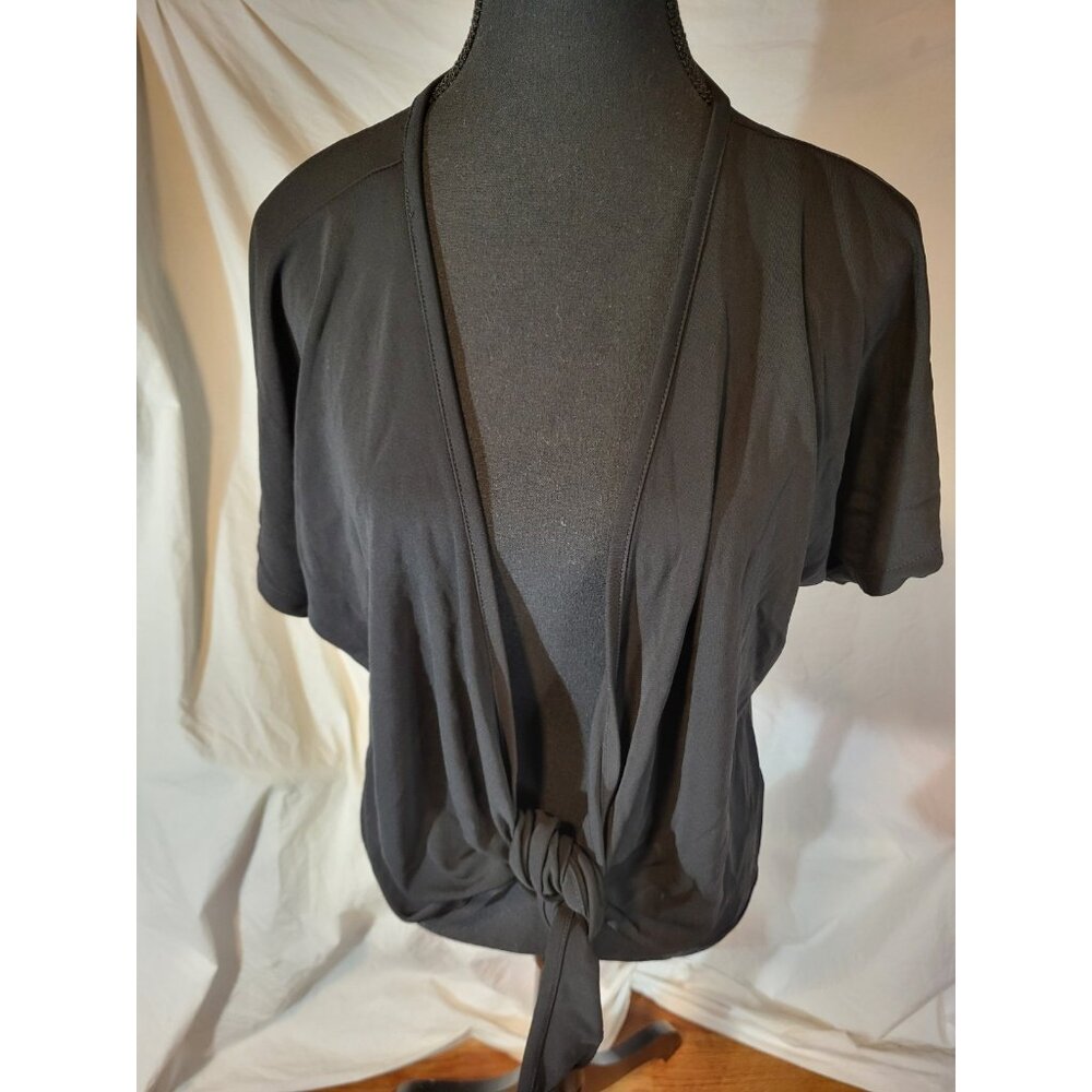 Kate Hill Black Short Sleeve Tie‎ Front Top Size XL